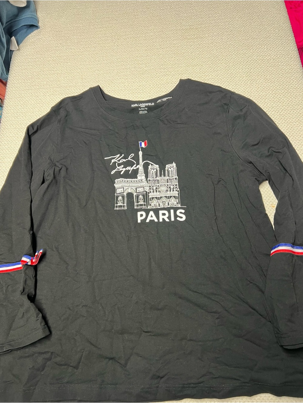Karl Lagerfeld Paris Women’s XL Black Long Sleeve Shirt Eiffel Tower Graphic